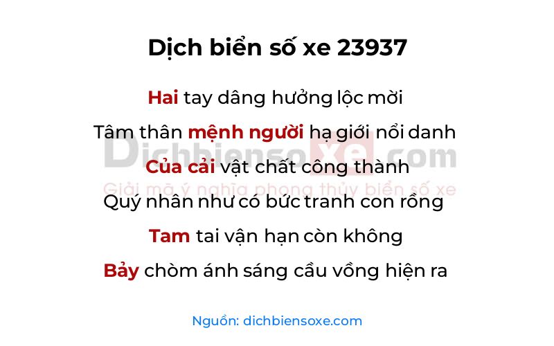 Dịch thơ biển số 23937