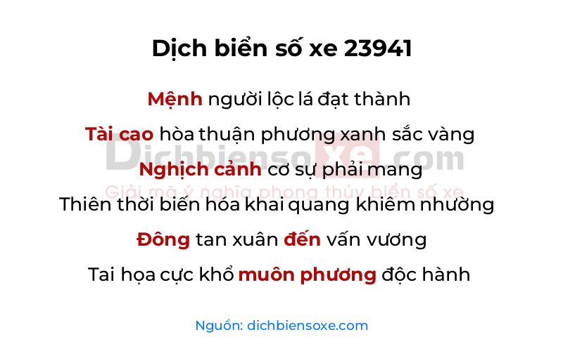 Dịch thơ biển số 23941