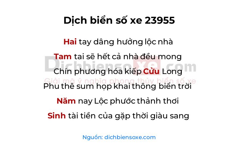 Dịch thơ biển số 23955