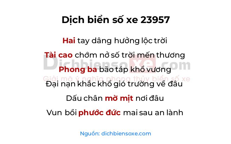 Dịch thơ biển số 23957