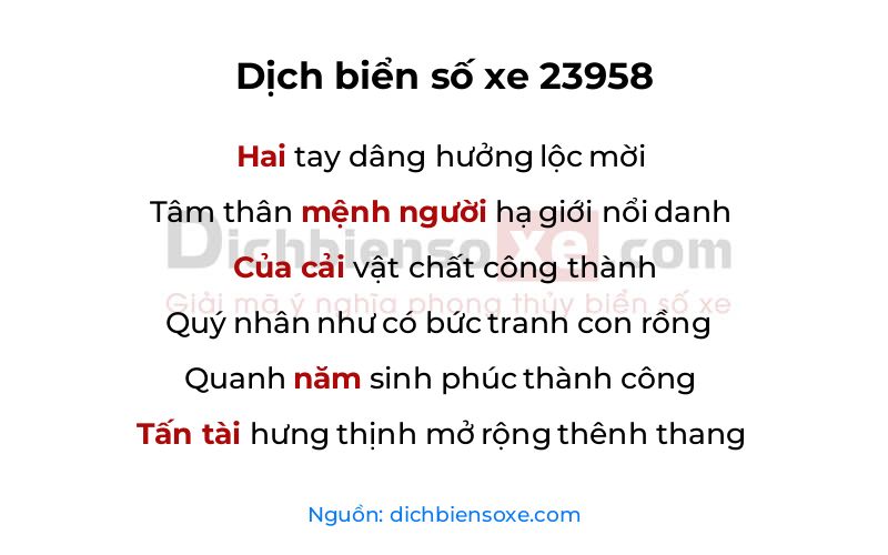 Dịch thơ biển số 23958