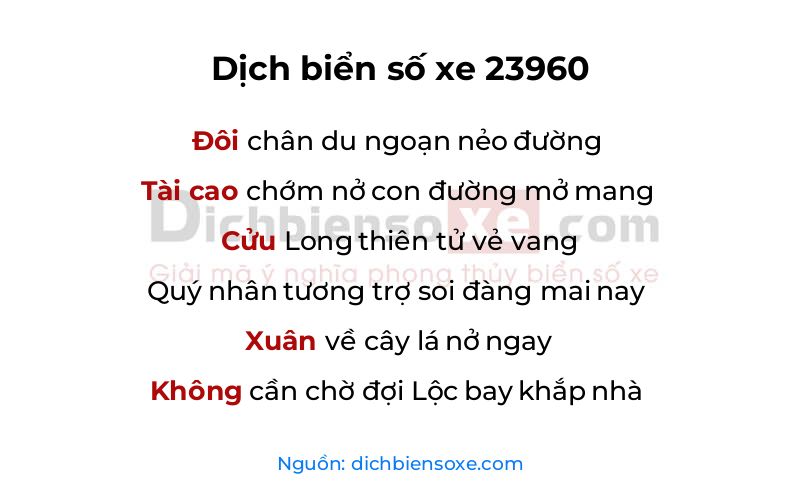 Dịch thơ biển số 23960