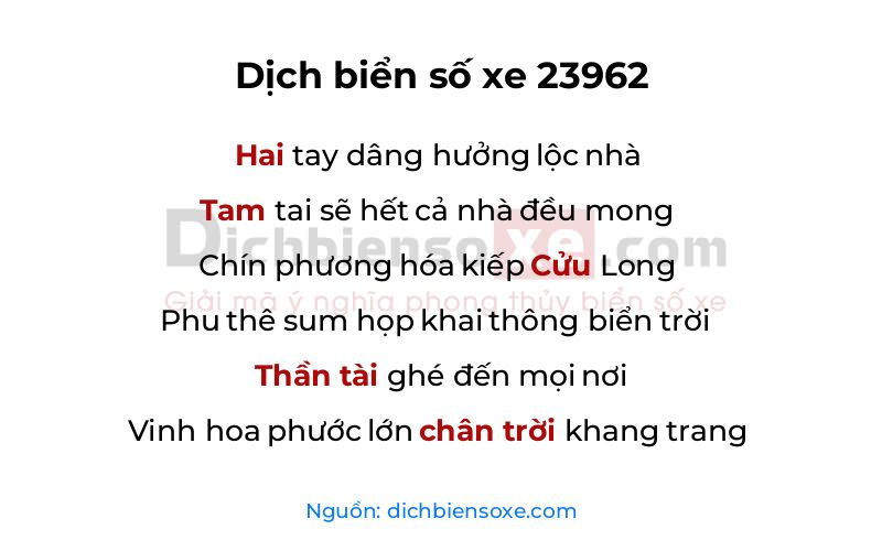 Dịch thơ biển số 23962