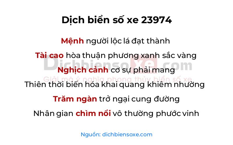 Dịch thơ biển số 23974