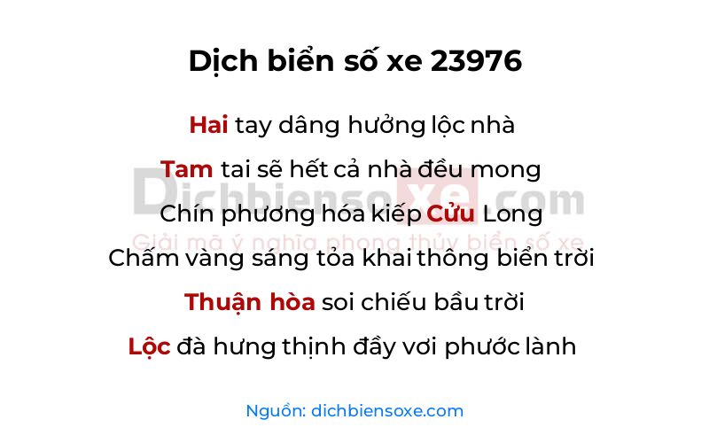 Dịch thơ biển số 23976