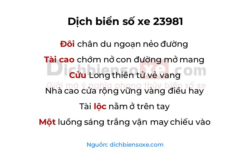 Dịch thơ biển số 23981