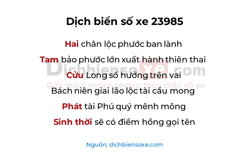 Dịch thơ biển số 23985