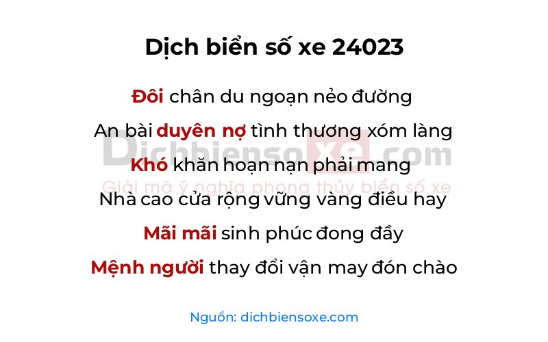 Dịch thơ biển số 24023