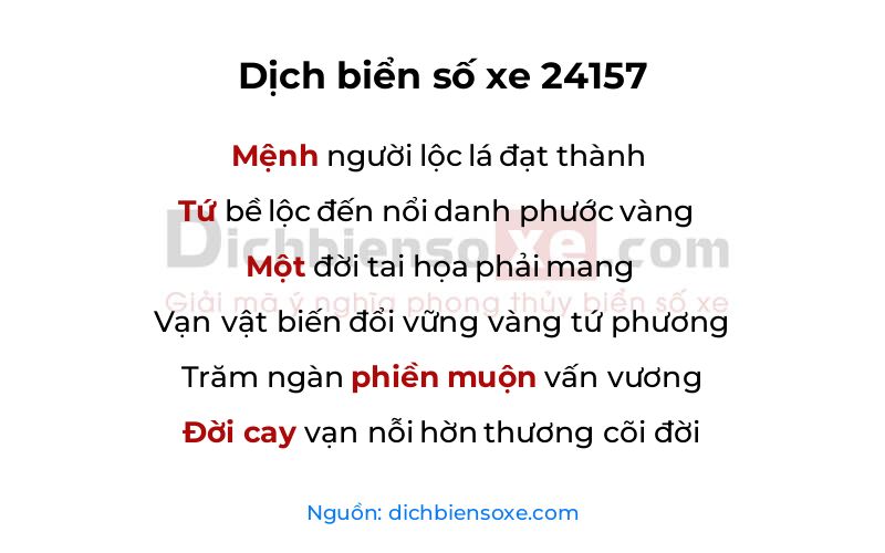 Dịch thơ biển số 24157