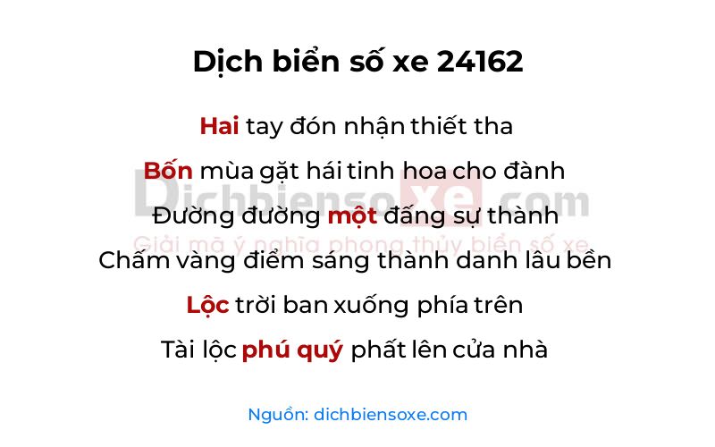 Dịch thơ biển số 24162