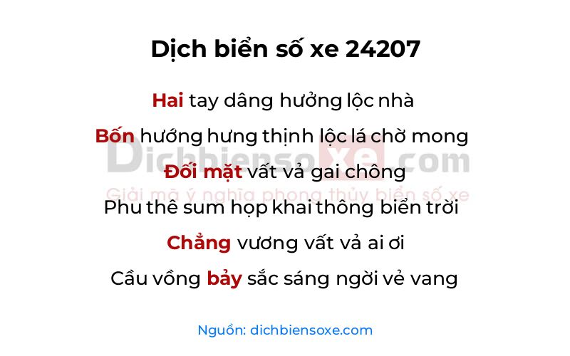 Dịch thơ biển số 24207