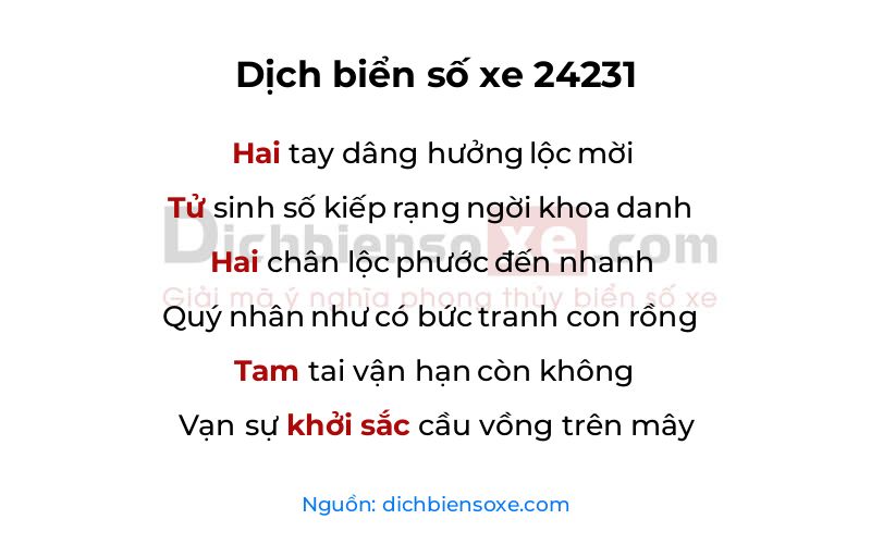 Dịch thơ biển số 24231