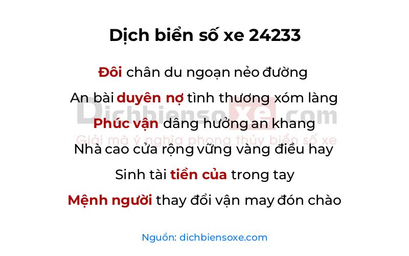 Dịch thơ biển số 24233