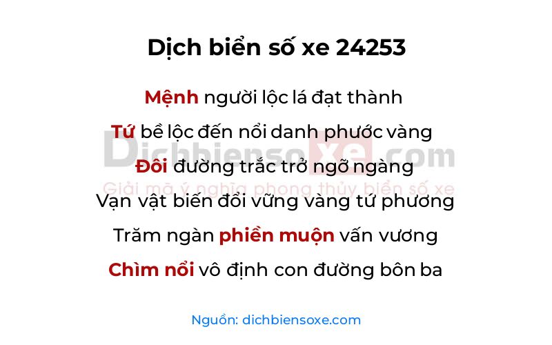 Dịch thơ biển số 24253