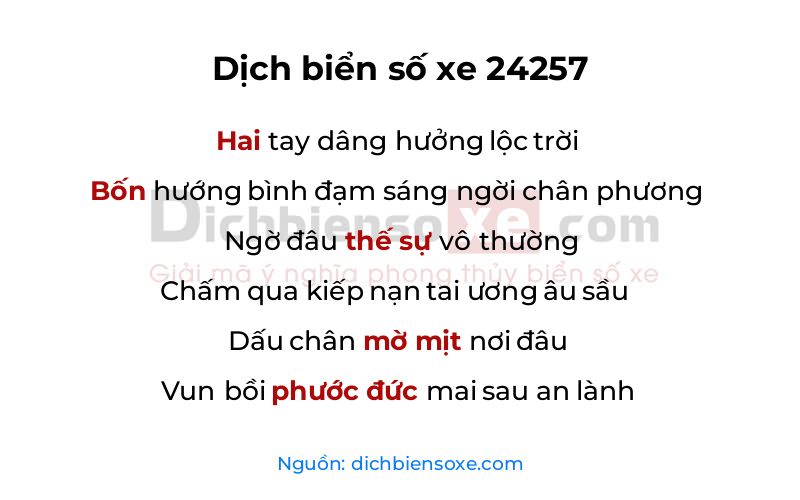 Dịch thơ biển số 24257