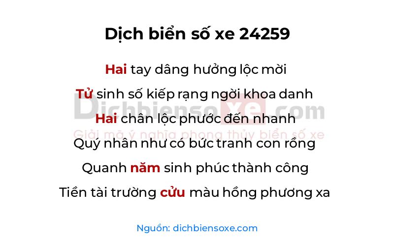 Dịch thơ biển số 24259