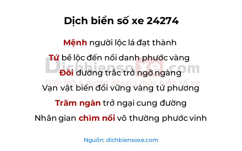 Dịch thơ biển số 24274