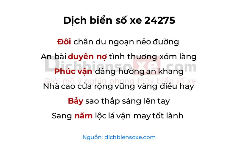 Dịch thơ biển số 24275