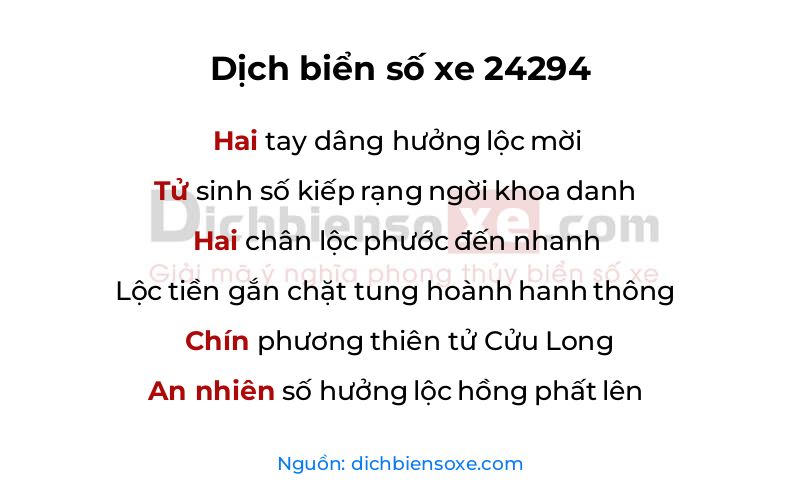 Dịch thơ biển số 24294