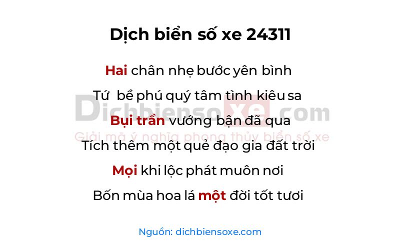 Dịch thơ biển số 24311