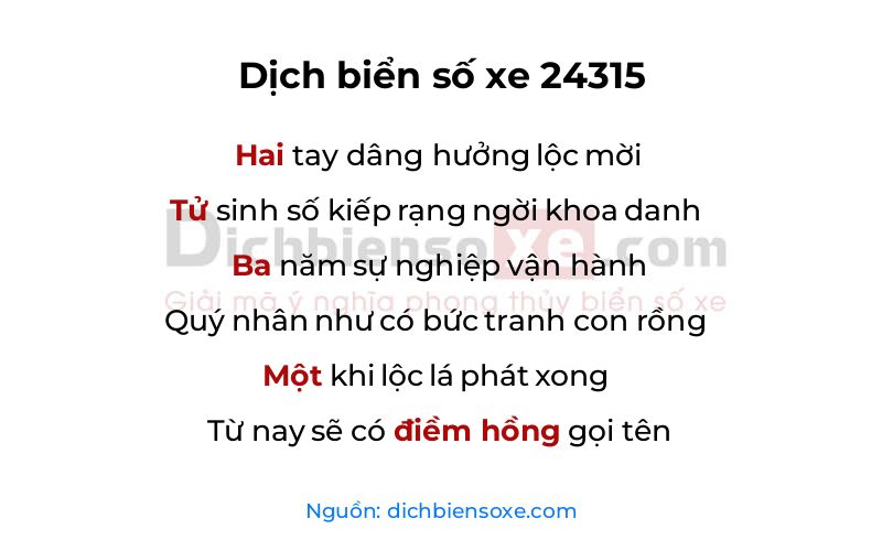 Dịch thơ biển số 24315