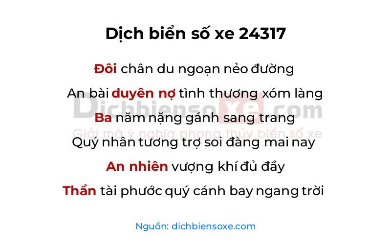 Dịch thơ biển số 24317