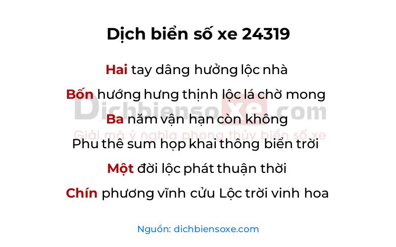 Dịch thơ biển số 24319