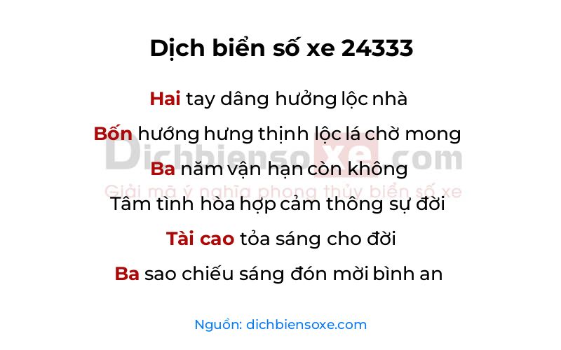 Dịch thơ biển số 24333