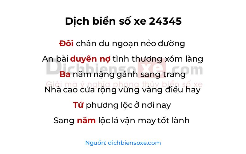 Dịch thơ biển số 24345