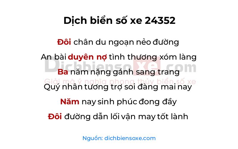 Dịch thơ biển số 24352
