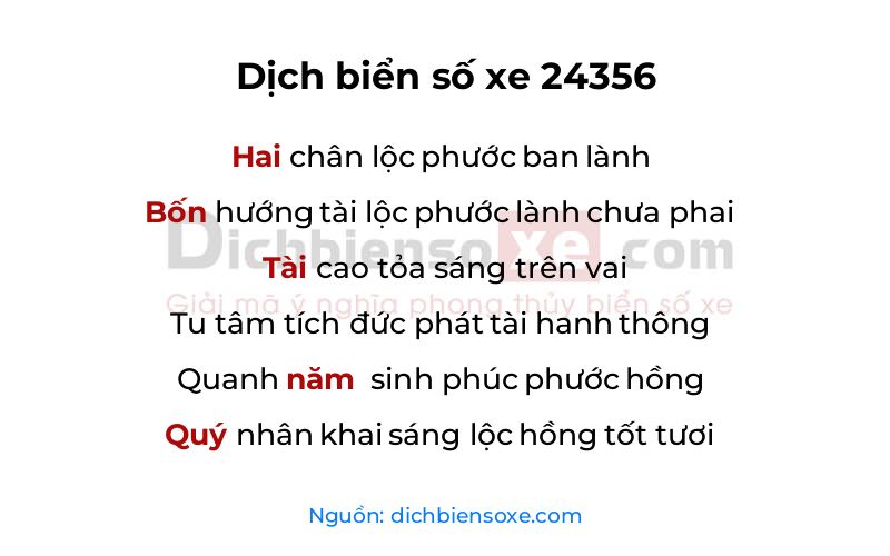 Dịch thơ biển số 24356