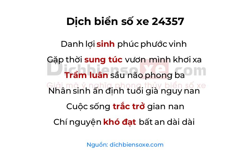 Dịch thơ biển số 24357
