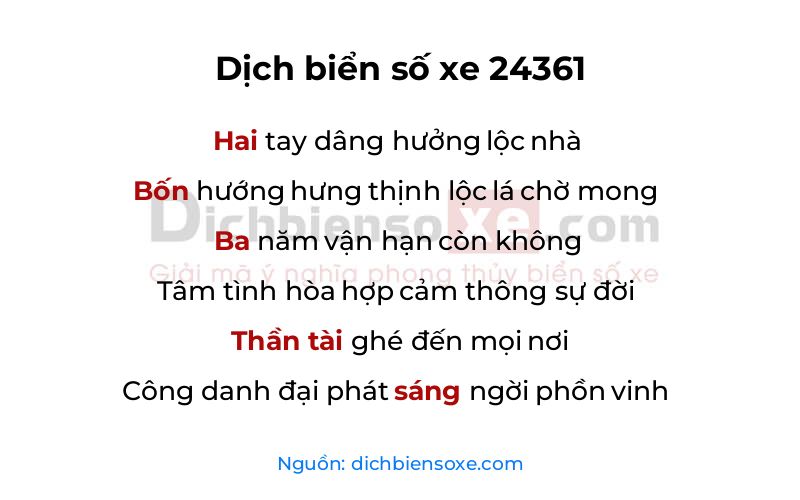 Dịch thơ biển số 24361