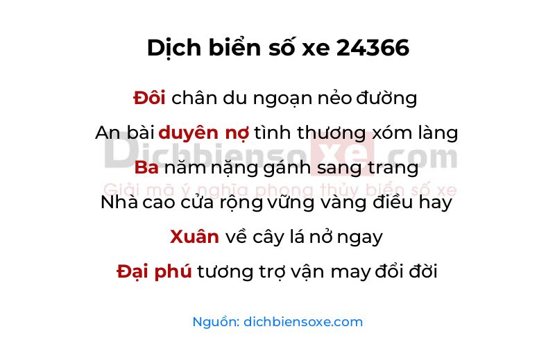 Dịch thơ biển số 24366