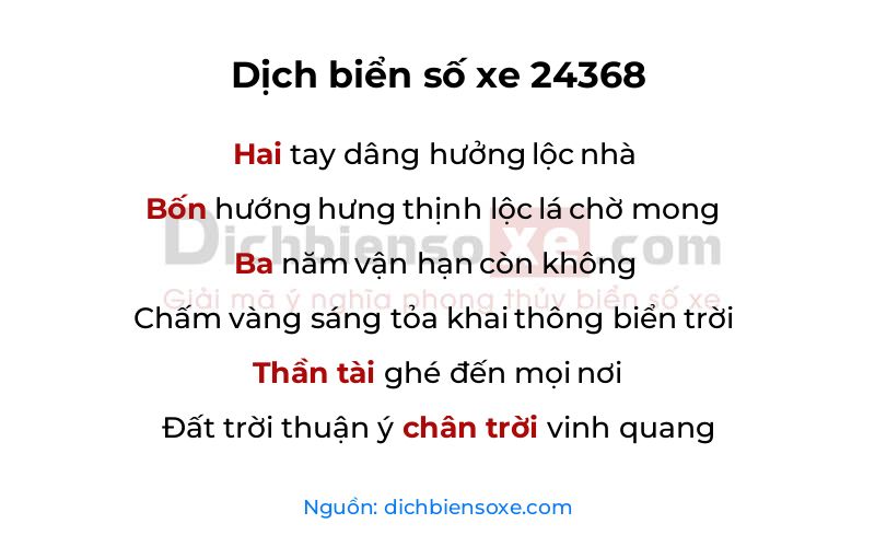 Dịch thơ biển số 24368