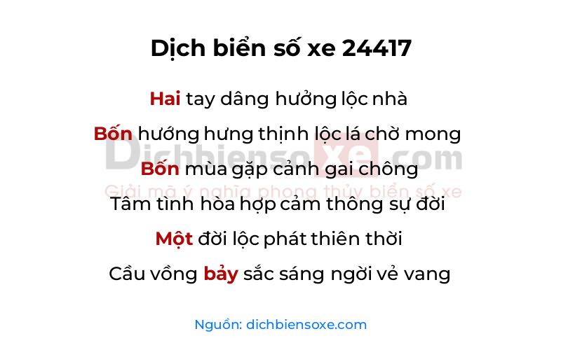Dịch thơ biển số 24417