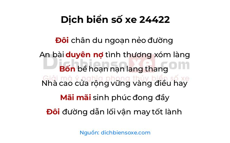 Dịch thơ biển số 24422