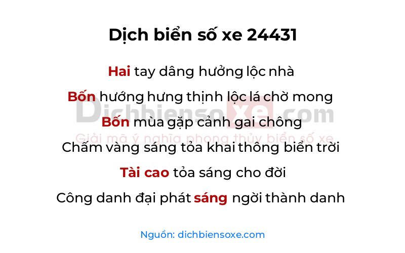 Dịch thơ biển số 24431