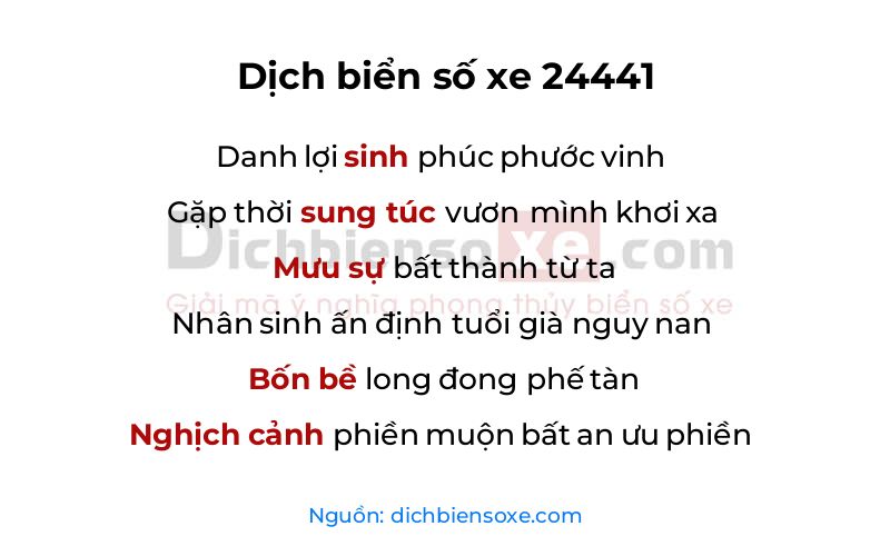 Dịch thơ biển số 24441