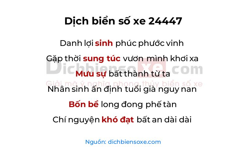 Dịch thơ biển số 24447