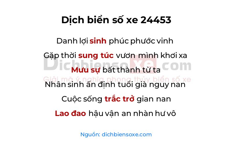Dịch thơ biển số 24453
