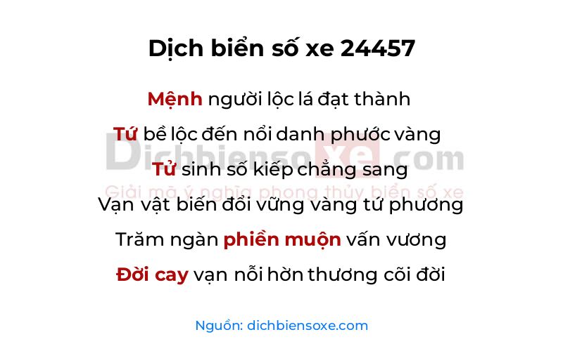 Dịch thơ biển số 24457