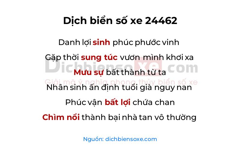 Dịch thơ biển số 24462