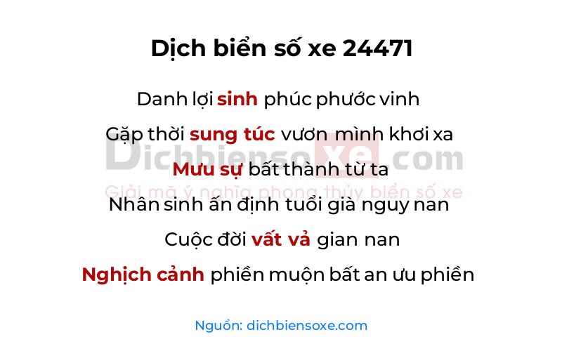 Dịch thơ biển số 24471