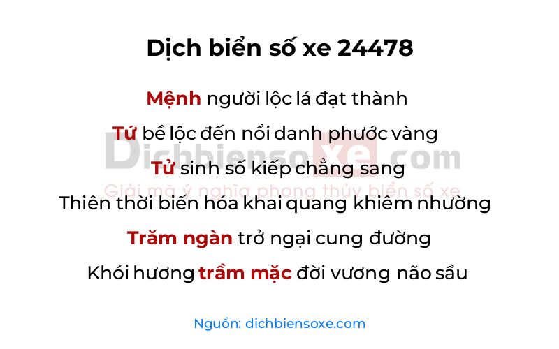 Dịch thơ biển số 24478
