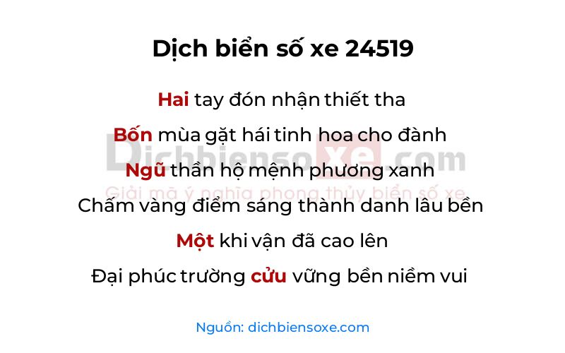 Dịch thơ biển số 24519