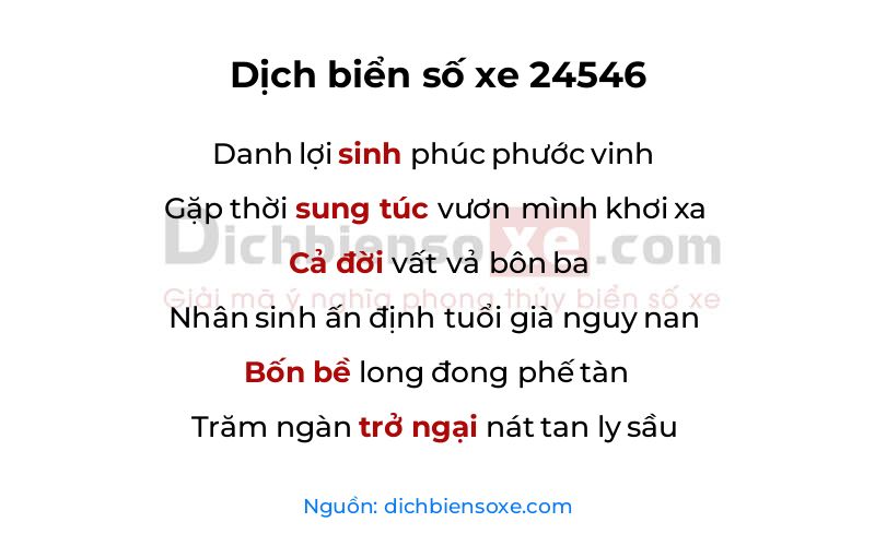 Dịch thơ biển số 24546