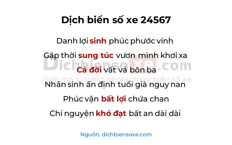 Dịch thơ biển số 24567