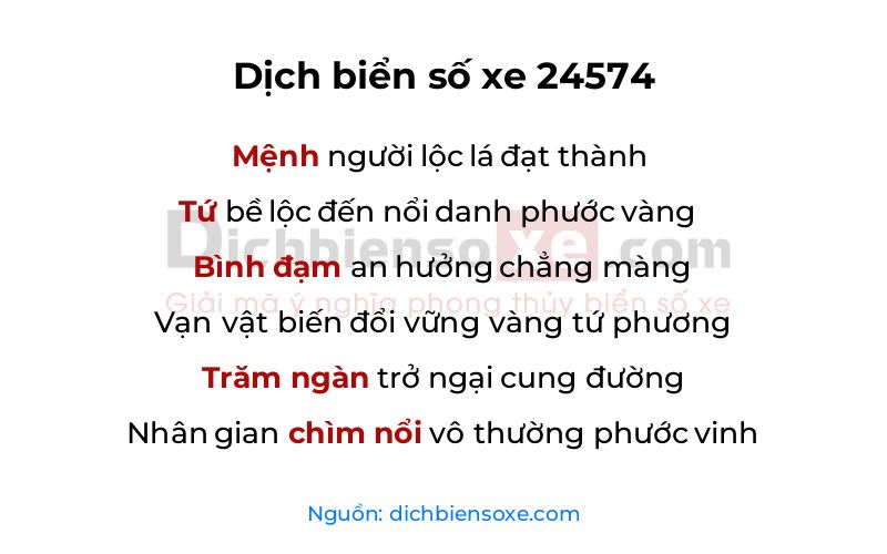 Dịch thơ biển số 24574