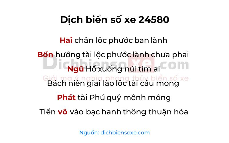 Dịch thơ biển số 24580